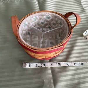 Longaberger  Red and Tan Woven Basket 1996 Dated  Has Fabric and Plastic Liner